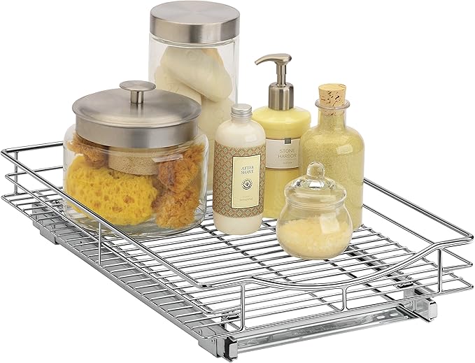 LYNK PROFESSIONAL® Pull Out Cabinet Organizer, 14" x 18" Slide Out Cabinet Organizer Pull Out Drawer – Pull Out Shelves for Kitchen Cabinets – Under Sink Organizers - Lifetime Ltd. Warranty, Chrome