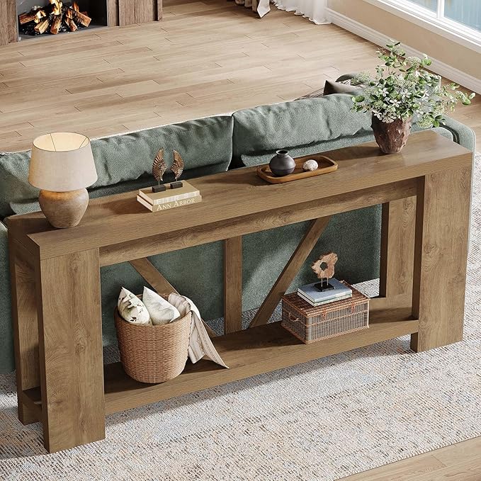 Tribesigns 70.9" Extra Long Entryway Table, Farmhouse Wood Console Tables with Storage Shelf, Modern Rustic Sofa Foyer Tables for Entryway, Behind Couch, Living Room, Entrance, Brown