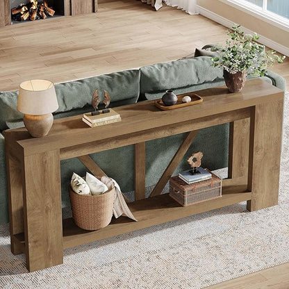 Tribesigns 70.9" Extra Long Entryway Table, Farmhouse Wood Console Tables with Storage Shelf, Modern Rustic Sofa Foyer Tables for Entryway, Behind Couch, Living Room, Entrance, Brown