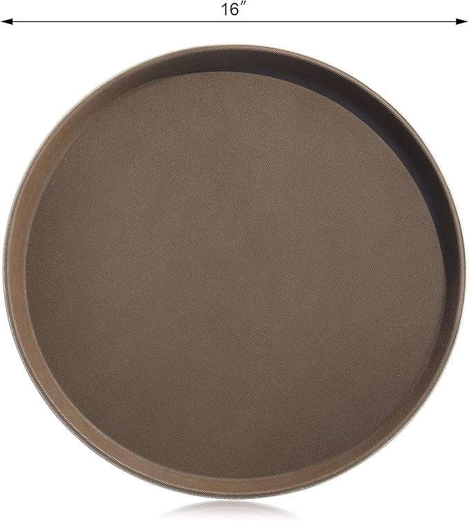 New Star Foodservice Non-Slip Tray, Plastic, Rubber Lined, Round (Brown, 16-Inch)