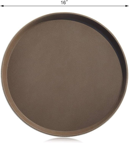 New Star Foodservice Non-Slip Tray, Plastic, Rubber Lined, Round (Brown, 16-Inch)