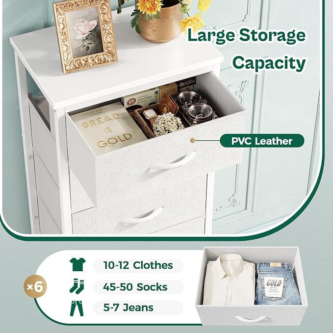 Huuger Tall Dresser for Bedroom, 7 Drawer Dresser & Chests of Drawers, Fabric Drawer for Closet, Bedroom, Night Stand, Metal Frame, Storage Tower with Fabric Bins, White