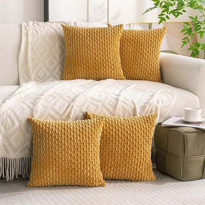 Set of 4 Mustard Yellow Decorative Throw Pillow Covers 20x20 Inch Corduroy Pillow Covers for Bed Couch Sofa Living Room Soft Square Cushion Cases