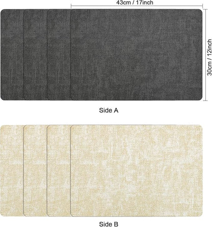Myir JUN Dual Sided Faux Leather Placemats Set of 6 Indoor/Outdoor Square Non-Slip Washable Table Mats (Gray Cream-White)