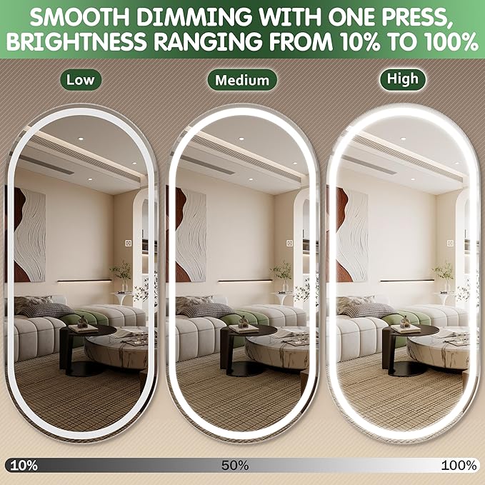 FENNIO Full Length Mirror with Lights, 80" x 36" LED Full Body Mirror, Wall Mounted Hanging Mirror with Lights for Bedroom, Salon, Dimmable & 3 Color Lighting, Tempered Glass