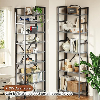 SUPERJARE Triple Bookshelf, Bookcase with 11 Open Display Shelves, Wide Book Shelf Book Case for Home & Office, 5 Tier, Grey