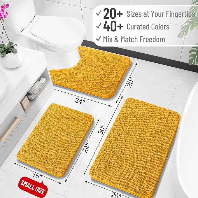 OLANLY Bathroom Rugs 35x24, Extra Soft Absorbent Chenille Bath Rugs, Rubber Backing Quick Dry, Machine Washable Bath Mats for Bathroom Floor, Tub and Shower, Home Decor Accessories, Golden Yellow
