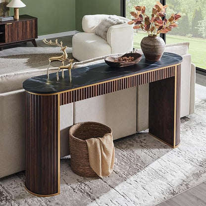 OKD Modern Fluted Console Table, 63" Long Narrow Entryway & Sofa Tables for Hallway, Tall Accent Table Behind Couch for Foyer Living Room, Dark Walnut