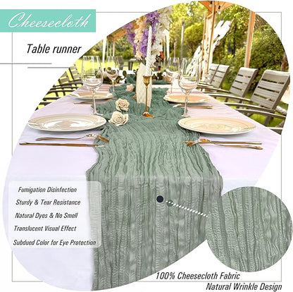 16 Pack Sage Green Cheesecloth Table Runner Rustic Gauze 22 x 108 inch Cheese Cloth Table Runners for Wedding Bridal Shower Birthday Party Table Runner Thanksgiving Christmas Decor