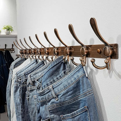 Dseap MaxStrong 2.0 Coat Rack Wall - 37” Long 10 Tri Hooks - Ultra Heavy-Duty Stainless Steel Wall Mount Coat Hanger, Hook Rail for Clothes Hats Jacket Towels Antique Copper