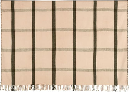 Arus Acrylic Highlands Collection Queen Size Tartan Plaid Design Throw Blanket Cream Green, 60x80 inch