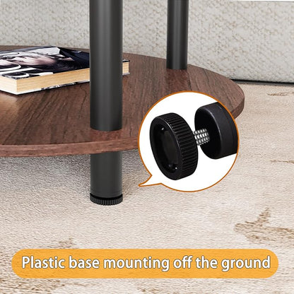 23.6" Round Coffee Table, 2-Tier Small Circle Coffee Table with Storage, Modern Center Accent Table with Metal Frame, Side Table End Table for Small Space, Living Room, Office, Walnut
