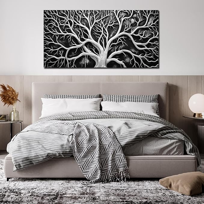 Large Canvas Wall Art Black and White Tree Picture Framed Prints Artwork Ready to Hang for Living Room Bedroom Modern Home Office Decor Size 30x60