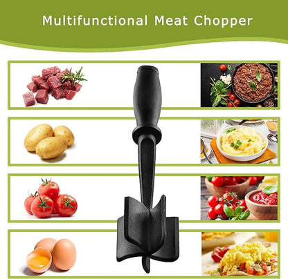 Meat Chopper Masher for Ground Beef and Hamburger Meat, Heat Resistant 5 Curved Blades Ground Beef Smasher, Nylon Meat Spatula Hamburger Chopper, Mix and Chop Kitchen Tool