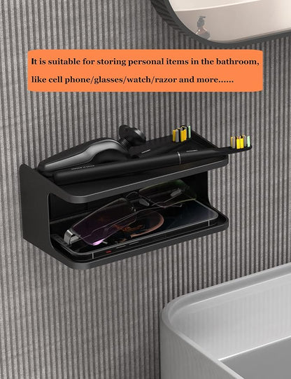 Bedside Shelf Accessories Organizer for Bedroom Bedside Wall Organizer Universal Bedside Shelf Wall Mount for Glasses/Remote/Earphone/Cell Phone and More (Black)