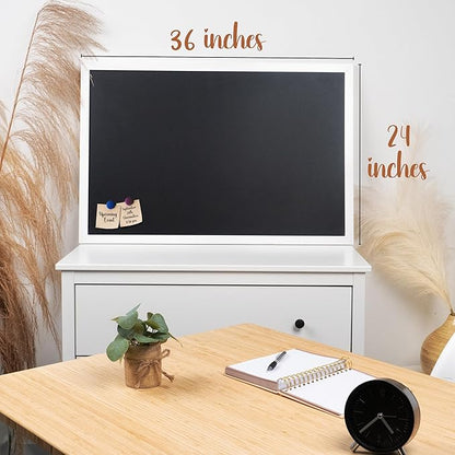 Loddie Doddie Magnetic Chalkboard & Magnet Board - 24"x36", White - Porcelain Enamel & Chalkboard Calendar - Photo & Magnet Display - Rustic Farmhouse Charm & Kitchen Menu Board