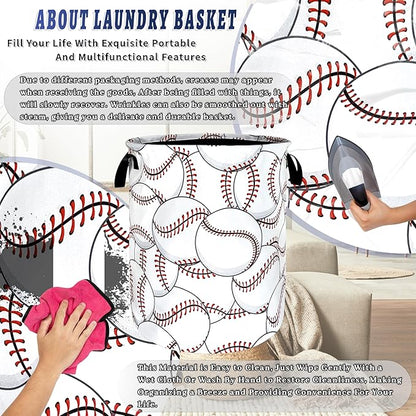 Personalize Baseball Laundry Basket Oxford Cloth Foldable Funny Laundry Hamper With Handle Portable Clothes Storage Organizer Basket 18.9"x16.5" Laundry Bag For Laundry Room/Dormitories/Bedroom