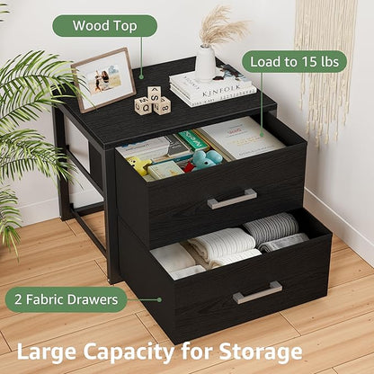 BOLUO Stackable Storage Drawers Closet Organizers and Storage Fabric Black 2 Drawer Dresser for Bedroom Modern