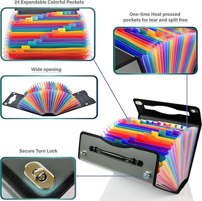 CNK Accordion File Folders with 24 Pockets Organizer for Document Paper Storage Folder Documents Expanding Binder Folio Pocket Receipt Filing Expandable Files Dividers Labels Letter Durable Handle