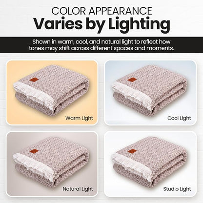 Gold Case Throw Blanket for Bed - 100% Recycled Turkish Cotton Blanket - Retro Lightweight Soft Throw Blankets for Bed & Living Room - Queen Size Cozy Blankets - 90x90 - Beige