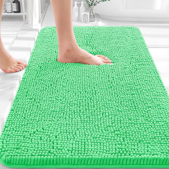 OLANLY Bathroom Rugs 30x20, Extra Soft Absorbent Chenille Bath Rugs, Rubber Backing Quick Dry, Machine Washable Bath Mats for Bathroom Floor, Tub and Shower, Home Decor Accessories, Mint Green