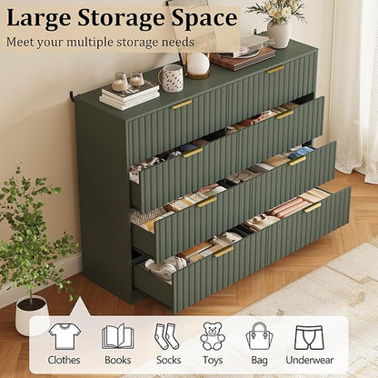Fluted 8 Drawers Dresser for Bedroom, 55" Wide Wood Dressers Chest of Drawers with Metal Handle, Modern Dresser Storage Organizer for Living Room, Green