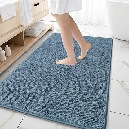 OLANLY Large Bathroom Rugs 59x35, Extra Soft Absorbent Chenille Bath Rugs, Rubber Backing Quick Dry, Machine Washable Bath Mats for Bathroom Floor, Tub and Shower, Home Decor Accessories, Airy Blue
