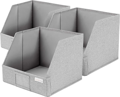 Trapezoid Closet Bins for Shelves – 12x12x10 Fabric Storage Baskets, Closet Organizers Bins, Open Front Fabric Baskets, Collapsible Organizer Boxes for Clothes, Linen – Light Gray, 3 Pack