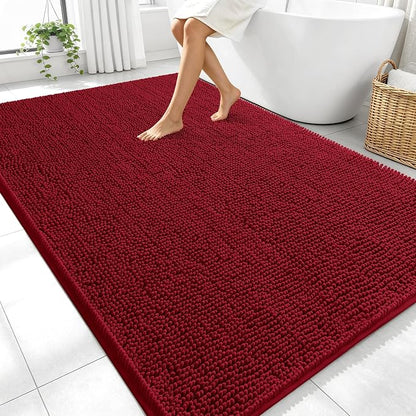 OLANLY Large Bathroom Rugs 70x46, Extra Soft Absorbent Chenille Bath Rugs, Rubber Backing Quick Dry, Machine Washable Bath Mats for Bathroom Floor, Tub and Shower, Home Decor Accessories, Red