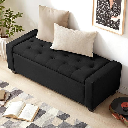 Huatean Home 48" Ottoman with Storage, Black Storage Ottoman Bench with Safety Hinge, Upholstered Entryway Bench with Seating for Bedroom, Living Room, Holds up to 330 lb