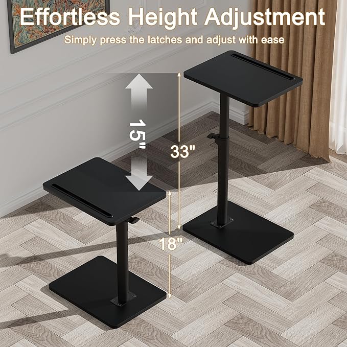 YUHFERA Sofa Armrest Tray Table for Couch - 360° Swivel Height Adjustable End for Small Spaces, Snack Side Table for Bed or Chair with Phone & Tablet Slot (Black,Standard)