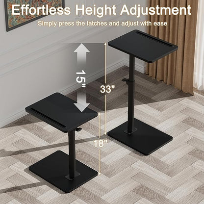 YUHFERA Sofa Armrest Tray Table for Couch - 360° Swivel Height Adjustable End for Small Spaces, Snack Side Table for Bed or Chair with Phone & Tablet Slot (Black,Standard)