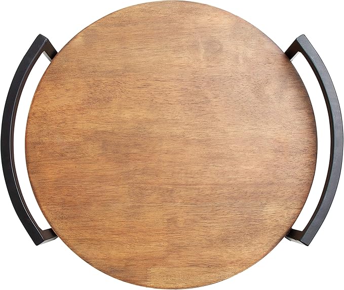Kate and Laurel Ficher Round Wood Tray, 15" Diameter, Rustic Brown, Shabby-Chic Farmhouse Centerpieces for Table or Ottoman