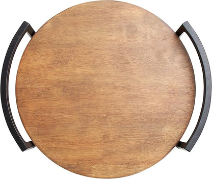 Kate and Laurel Ficher Round Wood Tray, 15" Diameter, Rustic Brown, Shabby-Chic Farmhouse Centerpieces for Table or Ottoman