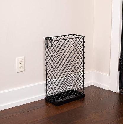 BIRDROCK HOME Decorative Umbrella Stand with Removable Water Tray - Large Metal Umbrella Rack and Cane Walking Stick Organizer for Entryway - Umbrella Holder for Indoor & Outdoor - Black, Diagonal