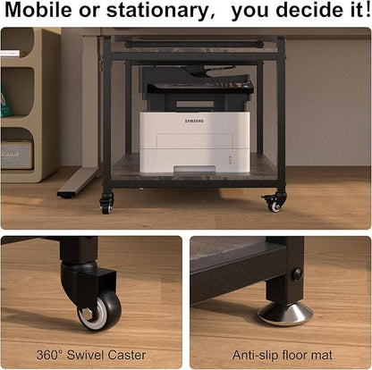 TRUSOON Mobile Printer Stand with Lockable Wheels, 2 Tier Rolling Printer Cart Under Desk with Adjustable Shelf, 23" Hight, Holds up to 200lbs for Home & Office, Rustic Brown