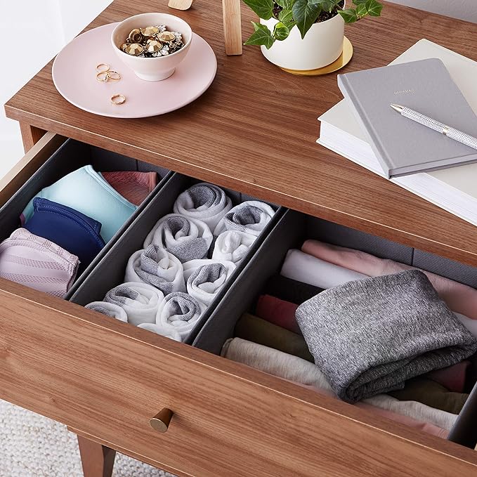 Amazon Basics Cloth Drawer Storage Organizer Boxes for Socks, Underwear and Baby Items Gray (Pack of 60)