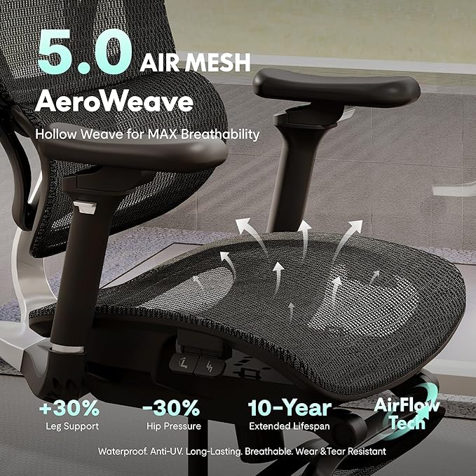 FLEXISPOT ErgoX Max Ergonomic Office Chair Black - Aluminum Alloy Frame & Base, 661 lb Capacity, 5D Armrests, 4D Adaptive Lumbar & 4D Headrest