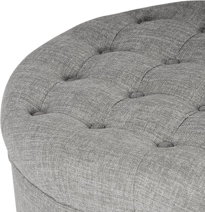 Homepop Home Decor |Button Tufted Woven Round Storage Ottoman | Ottoman with Storage for Living Room & Bedroom (Gray Woven)