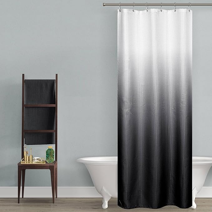 Mrs.Naturall RV Camper Stall Small Shower Curtain Little Size 36wx72h Single Hotel Style Stand Up Shower Curtains,Hooks,Liners for Bath 36 x 72 Inch Ombre Tie Dip Dyed White and Black