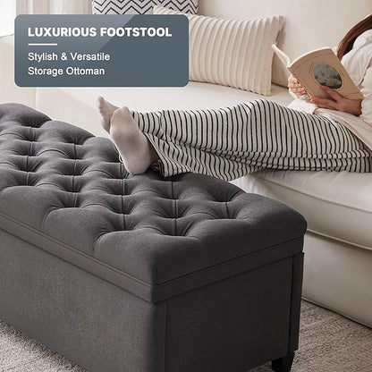 Mangodan 50" Storage Ottoman Bench, Tufted Ottoman with Storage for Living Room, Large End of Bed Ottomans, Modern Entryway Benchs, Window & Bedroom Benches for Foot of Bed (Darkgray)