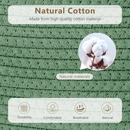 Cotton Rope Storage Basket, 15x10x9 Inches, Woven Basket for Shelves, Clothes, Towels, Books, and Laundry, Green (2 Pack)