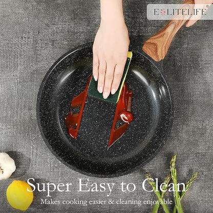 ESLITE LIFE Nonstick Ceramic Frying Pan Skillet, Non-Toxic Egg Omelette Kitchen Cooking Pans Compatible with All Stovetops (Gas, Electric & Induction), PTFE & PFOA Free (Black, 11'')