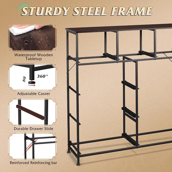 WLIVE 9-Drawer Dresser, Fabric Storage Tower for Bedroom, Hallway, Entryway, Closet, Tall Chest Organizer Unit with Fabric Bins, Steel Frame, Wood Top, Easy Pull Handle, Dark Grey