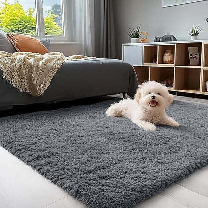 OLANLY 4x7 Area Rugs for Living Room Bedroom, Machine Washable Soft Fluffy Shaggy Bedside Rug, Indoor Floor Carpet for Kids Girls and Boys, Dorms, Nursery Rooms, Home Decor Aesthetic, Grey