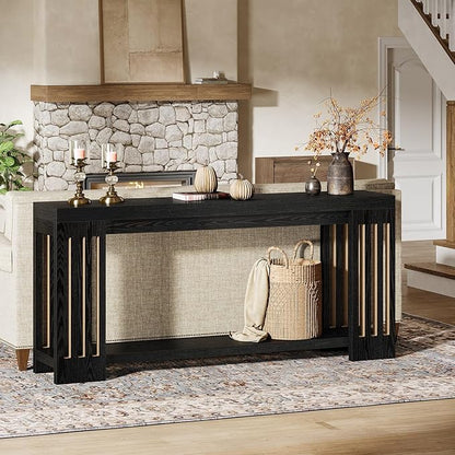 Tribesigns 70.9-Inch Extra Long Entryway Table, Farmhouse Sofa Console Table with Vertical Stripe Legs, 2-Tier Entry Furniture for Living Room, Hallway, Entrance (Black)