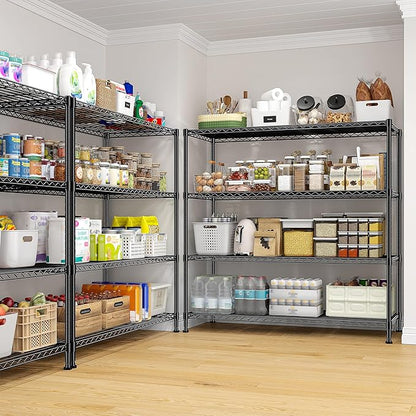 2 Set of 45 "W Metal Shelving Unit 4 Tier Storage Shelves Adjustable Wire Shelving Metal Shelf Pantry Shelves Wire Rack Commercial Shelving for Kitchen Pantry Garage 45 "W x 59.4 "Hx 13.5" D Black