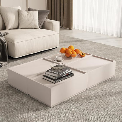 Coffee Table with Storage,Modern Center Table with 4 Hidden Drawers for Living Room,Rectangle Coffee Table for Home Furniture,Bedroom,Beige Gray