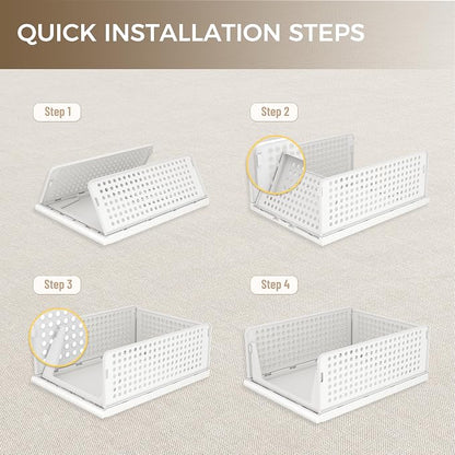 Pinkpum 8 Pack Closet Organizers and Storage Plastic Stackable Storage Bins, Foldable Drawer Shelf Storage Container for Wardrobe Kitchen Bathroom Dorm White
