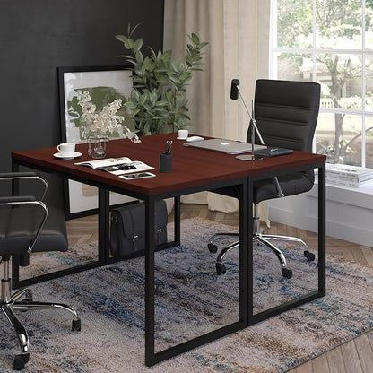 EMMA + OLIVER Industrial Modern Desk-47"L Commercial Grade Home Office Desk-Mahogany/Black